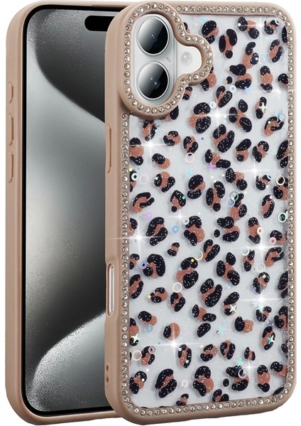 Apple iPhone 16 Uyumlu Kılıf Taşlı ve Simli Tasarım Azra Kapak