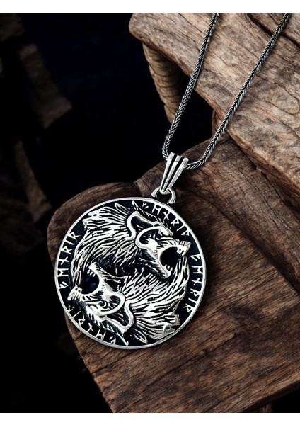 925 Ayar Gümüş Viking Kurt Kolye, Fenrir Iskandinav Mitolojisi Yeniden Doğuş Sembolü Kurt