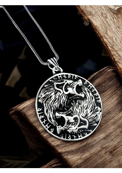 925 Ayar Gümüş Viking Kurt Kolye, Fenrir Iskandinav Mitolojisi Yeniden Doğuş Sembolü Kurt fiyatları