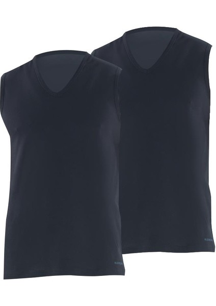 Loose Fit 2'li V Yaka Siyah Sıfır Kol Atlet 9227