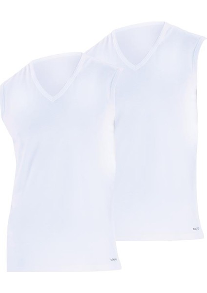 Loose Fit 2'li V Yaka Beyaz Sıfır Kol Atlet 9227