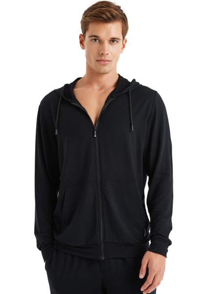 Erkek Uzun Kol Kapüşonlu Siyah Sweatshirt Takım C8T0N6O04-09