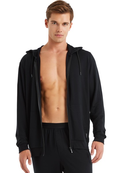 Erkek Uzun Kol Kapüşonlu Siyah Sweatshirt Takım C8T0N6O04-09 fırsatları