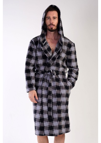 Erkek Polar Kapüşonlu Gri Sabahlık 3C0T4N1O95