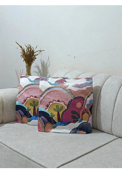 2 Adet Dijital Baskılı Kırlent Kılıfı – Canlı Desenler, Yumuşak Dokunuş