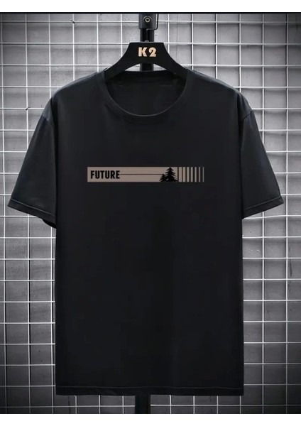 Baskılı Oversize Bisiklet Yaka T-Shirt - Siyah fiyatları
