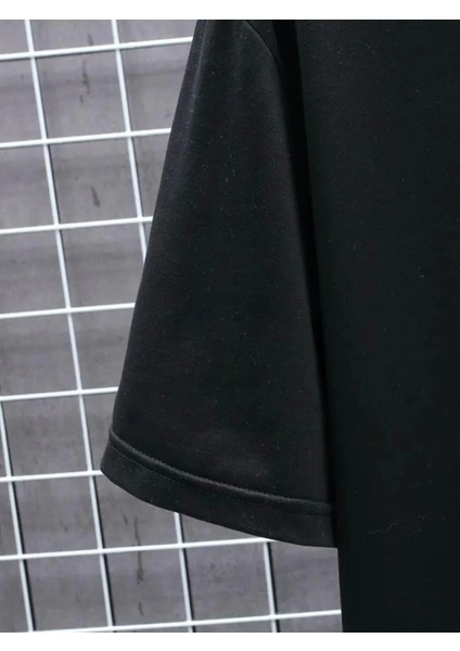 Baskılı Oversize Bisiklet Yaka T-Shirt - Siyah indirimleri