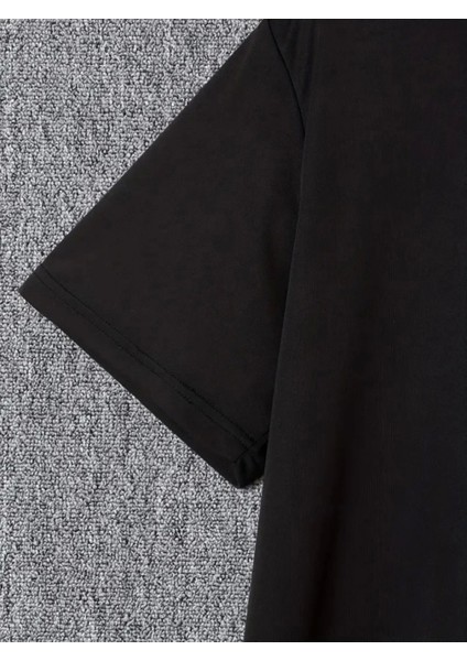 Baskılı Oversize Bisiklet Yaka T-Shirt - Siyah modelleri