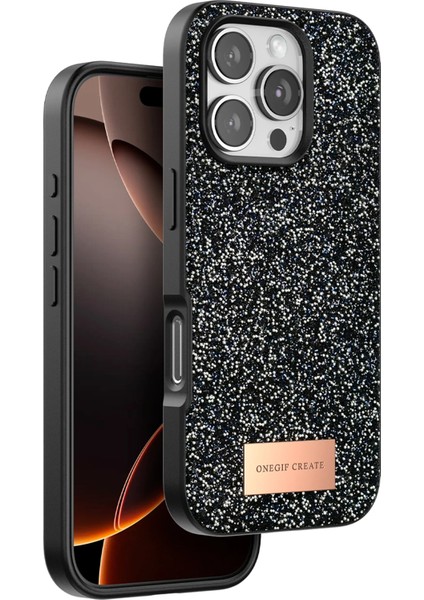 Onegif Iphone 16 Pro Max Bright Simli Kapak - Siyah Inslm