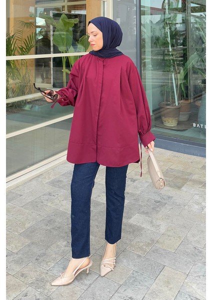 Manşeti Biyeli Tunik Bordo