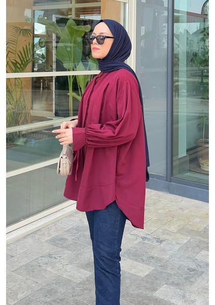 Manşeti Biyeli Tunik Bordo