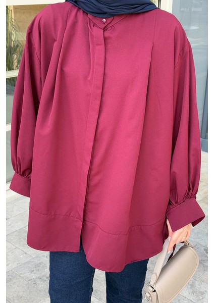 Manşeti Biyeli Tunik Bordo