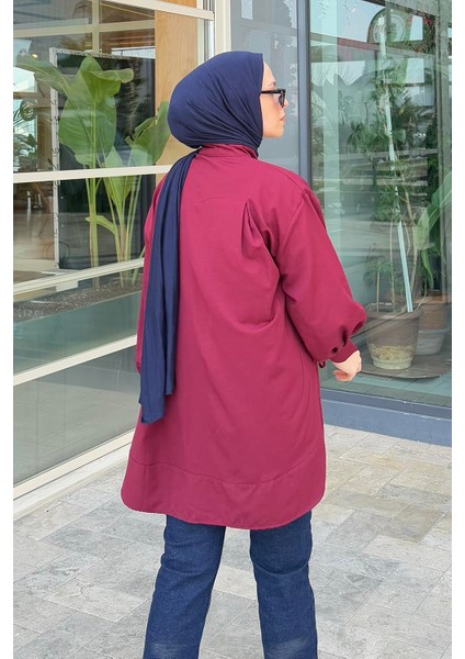 Manşeti Biyeli Tunik Bordo