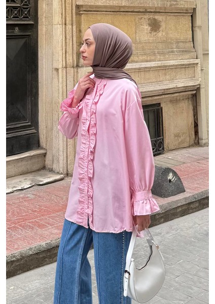 Flores Fırfırlı Tunik Şeker Pembesi