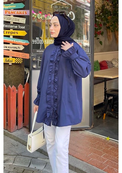 Flores Fırfırlı Tunik Lacivert