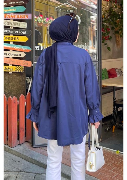 Flores Fırfırlı Tunik Lacivert