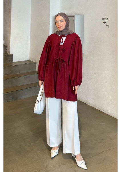 Ön Bağlamalı Iki Parça Ceket Bordo