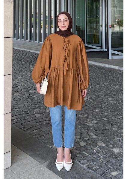 Ön Bağlamalı Iki Parça Ceket Acı Kahverengi