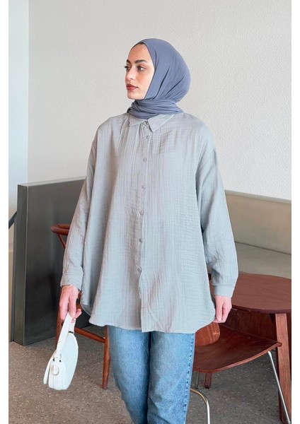 Müslin Tesettür Gömlek Gri