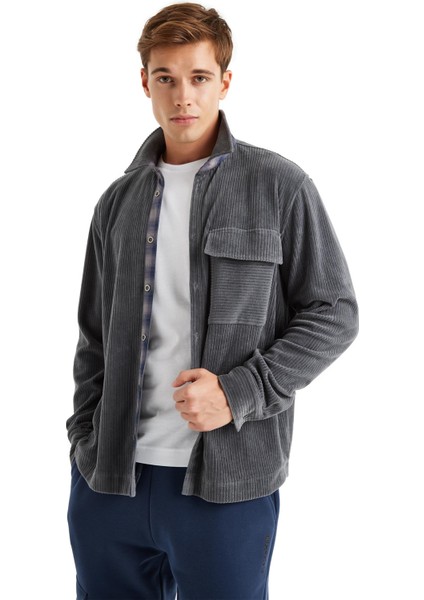 Erkek Uzun Kol Fitilli Kadife Antrasit Gömlek C8T1N6O04