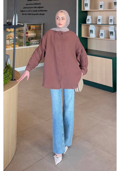 Müslin Tesettür Gömlek Acı Kahverengi