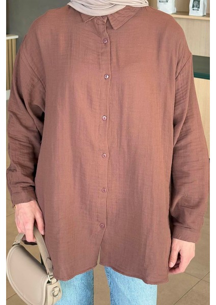 Müslin Tesettür Gömlek Acı Kahverengi modelleri