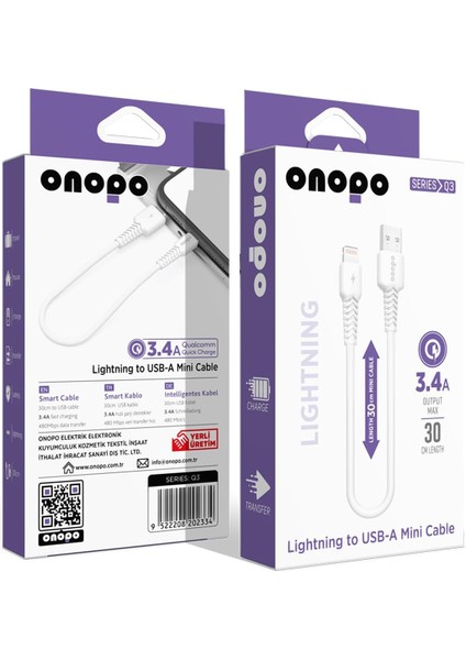Iphone Uyumlu Lightning To USB Mini Kablo 3.4A Hızlı Şarj ve Data Kablosu 30CM - Q3