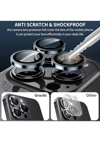 Apple iPhone 16 Pro Max / 16 Pro / 15 Pro Max / 15 Pro / 14 Pro Max / 14 Pro Safir Premıum Kamera Lens Koruyucu, [orijinal Tasarım] Çizilmez 9h Temperli Cam Kamera Koruyucu, Metal Lens, Siyah fırsatları