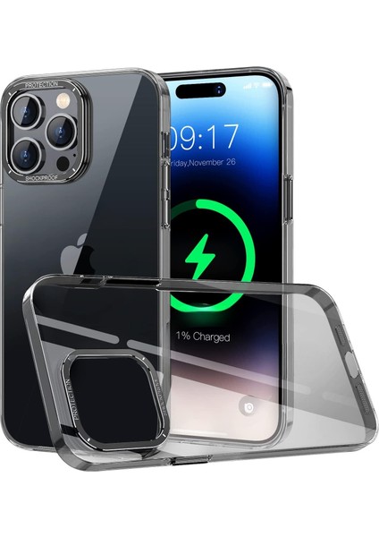 iphone 13 Pro Max ile Uyumlu Crystal Clear Ultra Şeffaf Polikarbonat Dış Gövde Kamera Çerçevesi ve Tuşları Metal Sararmayan Premium Sert Kılıf (Siyah)