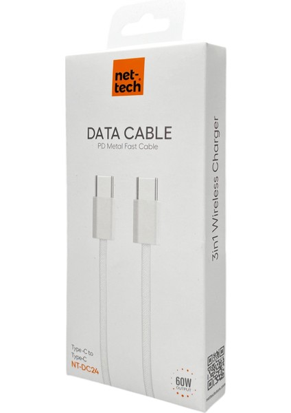 NT-DC24 60W Ip Örgü 200 cm Type-C To Type-C Şarj ve Data Kablosu