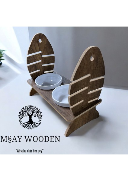 Ahşap Kedi Mama Kabı