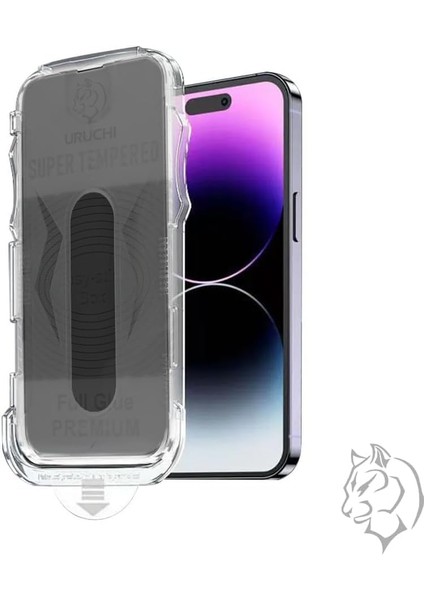 Epro iPhone 14 Pro Max (6.7'') Ile Uyumlu Hayalet Ekran Hizalama Aparatlı ve Takılırken Camın Altında Kesinlikle Toz Bırakmayan Darbelere Karşı Ekstra Güçlü Hayalet Ekran Koruyucu Cam