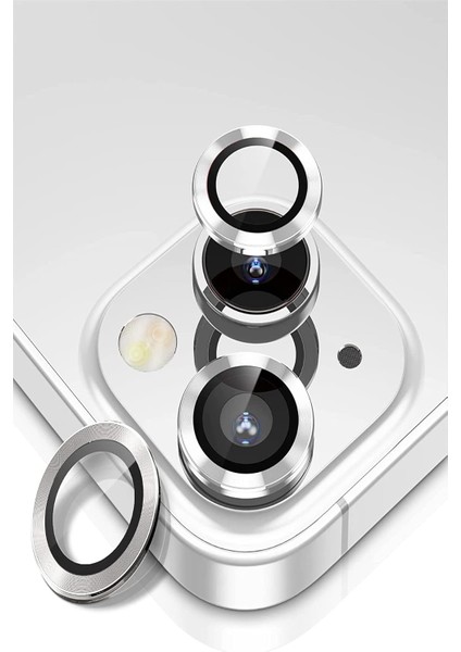 Iletişim Apple iPhone 13 Alüminyum Alaşım Temperli Cam Kamera Lens Koruyucu - Gümüş