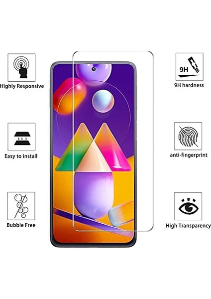 Conners Galaxy M31S Anti-Scratch-Temperli Cam Ekran Koruyucu 2 Adet +Crystal Şeffaf Silikon