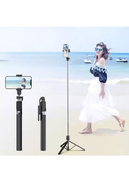 Tripod ve Selfie Çubuğu P170 Bluetooth Uzaktan Kumandalı Cep Telefonu Yüksekliği Ayarlanabilir Masaüstü Portatif Taşınabilir Iç ve Dış Mekan Evde Tatilde Kampda Kullanım Tripod