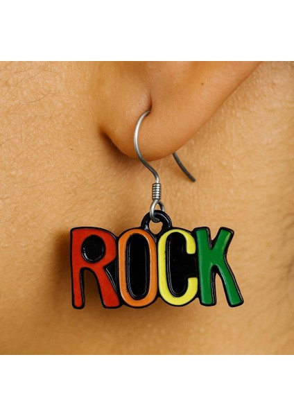 Rock Yazısı Şekilli Mineli Kadın Küpe Çift Adet El Yapımı Küpe