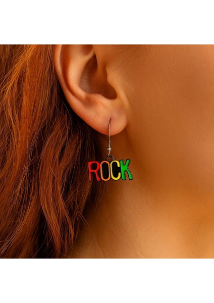 Rock Yazısı Şekilli Mineli Kadın Küpe Çift Adet El Yapımı Küpe modelleri