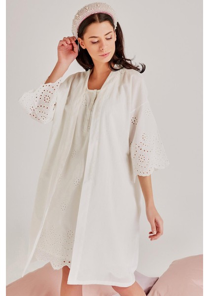 Kadın Ekru Lohusa Gecelik & Sabahlık Takımı 30108