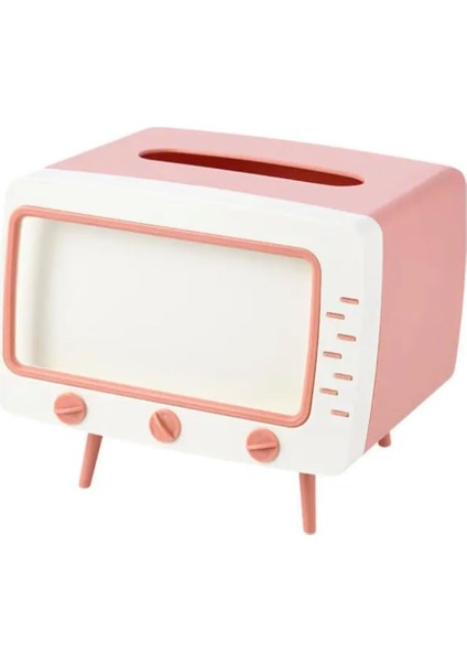 Retro Telefon Tutucu, Masaüstü Peçetelik Cep Telefonu Standı, (Pembe Dekoratif Şık)