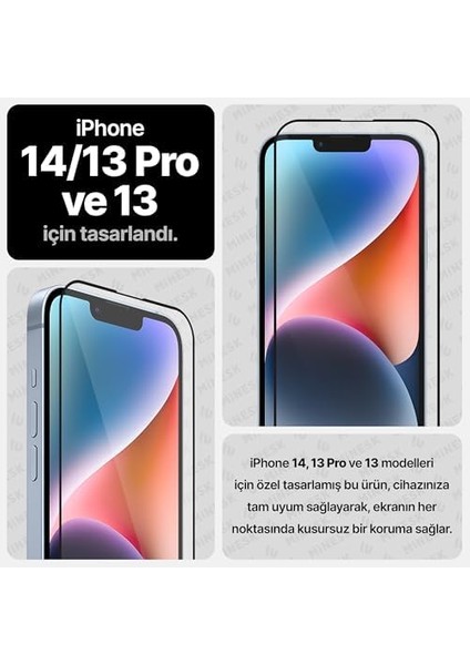 Magıc Glass iPhone 16E - 13-13 Pro - 14 Için Otomatik Hizalama Aparatlı Ekran Koruyucu (Güçlendirilmiş Temperli Cam) Takılırken Toz Toplama Özellikli (16E - 13-13 Pro - 14)