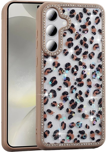 Samsung Galaxy S24 Fe Uyumlu Kılıf Taşlı ve Simli Tasarım Azra Kapak