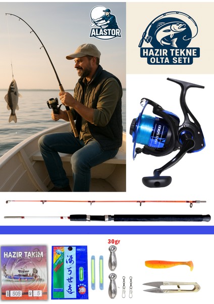 Hazır Tekne Bot Olta Seti Hazır Olta Takımı 150'LIK Kamış Hazır Balıkçı Oltası Tekne Kamışı