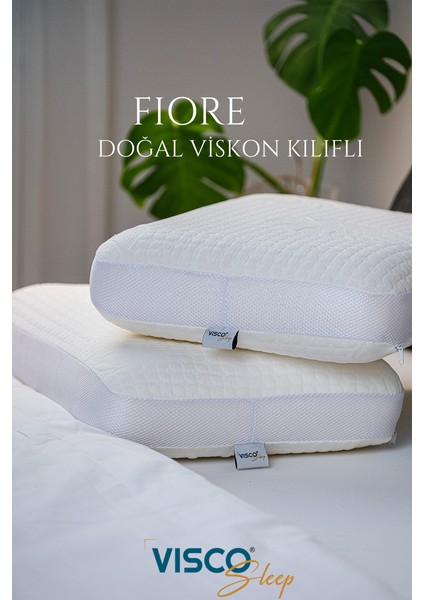 Visco Yastık Ergonomik Yastık Fiore Doğal Viskon Kılıflı Yastık 65 x 40 x 14 cm