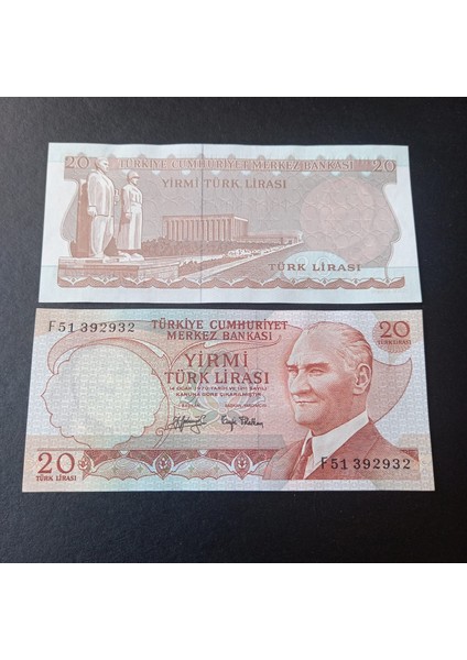 39963685477F59333A 6.emisyon 3.tertip F51 Serisi Çil 20LIRA Eski Kağıt Para