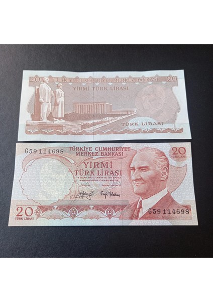 39963685477F34F74A 6.emisyon 3.tertip G59 Serisi Çil 20LIRA Eski Kağıt Para