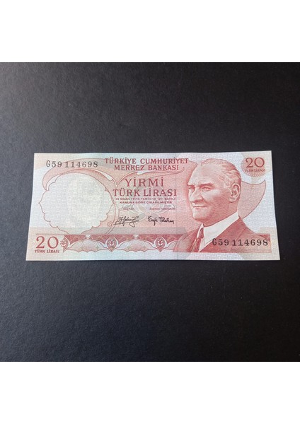 39963685477F34F74A 6.emisyon 3.tertip G59 Serisi Çil 20LIRA Eski Kağıt Para