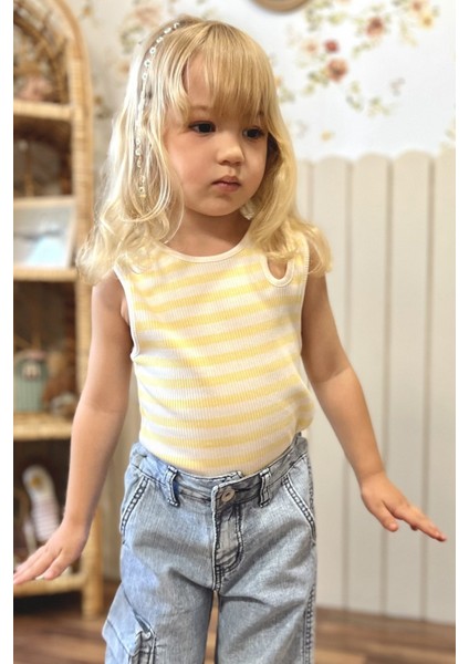Fitilli Kız Çocuk Kolsuz Bluz Sarı