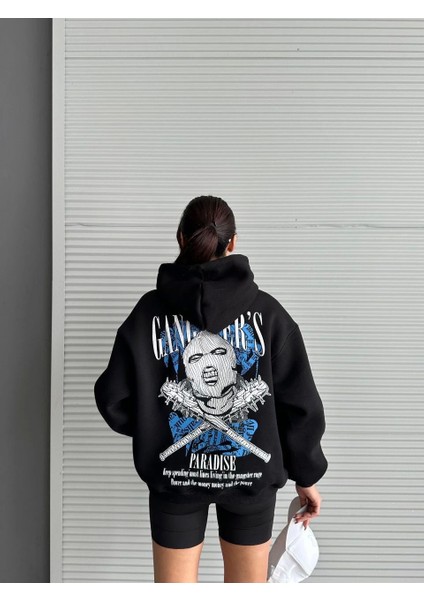 3 Iplik Şardonlu Oversize Compact Kafa Baskılı Sweat Siyah