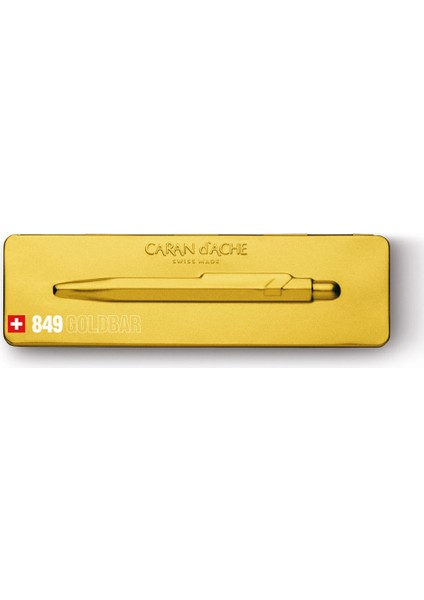 Caran Dache 849 Metal Kutulu Roller Tükenmez Kalem Goldbar