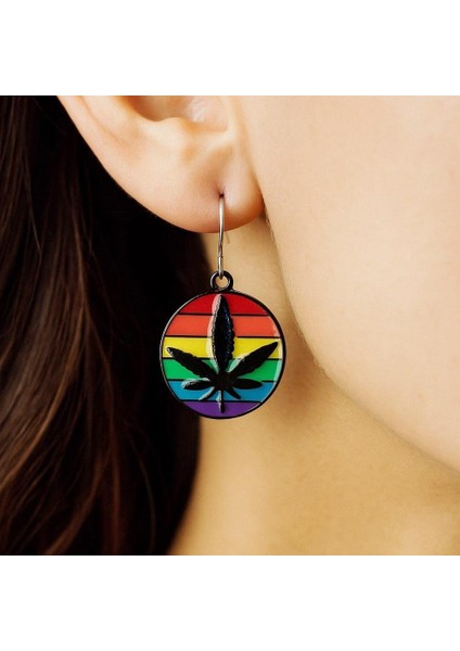 Yaprak Gökkuşağı Pride Şekilli Mineli Kadın Küpe Çift Adet El Yapımı Küpe